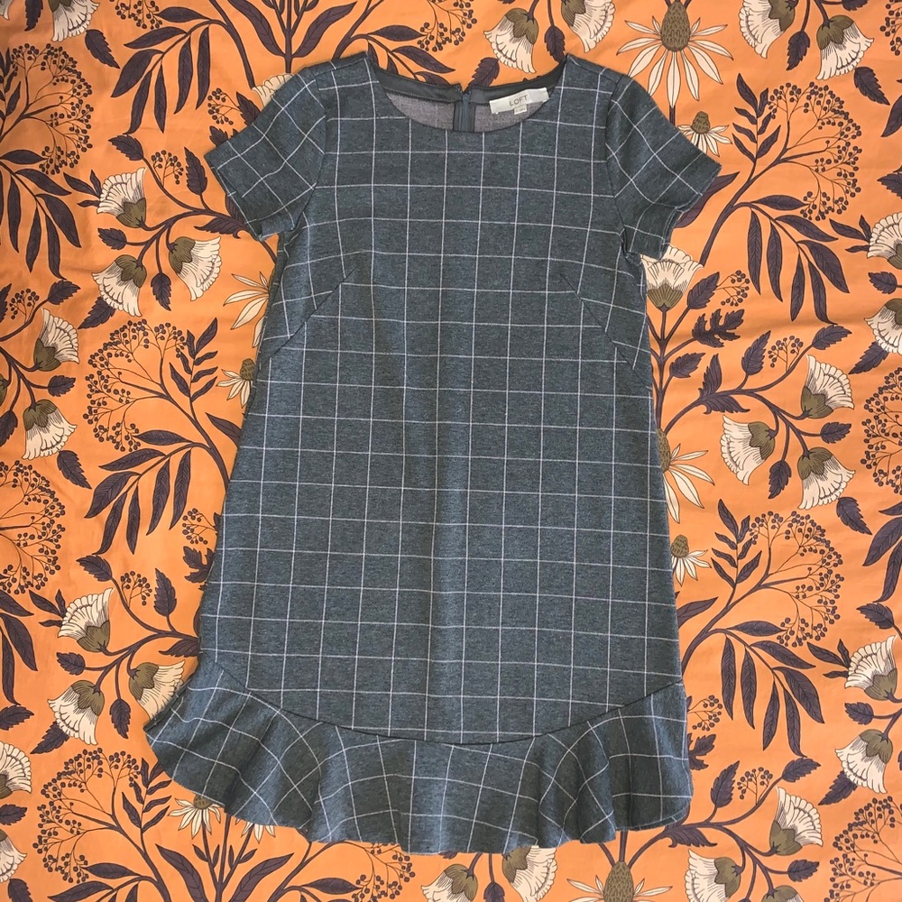 Loft Gray & Pink Fit & Flare Dress Size 2